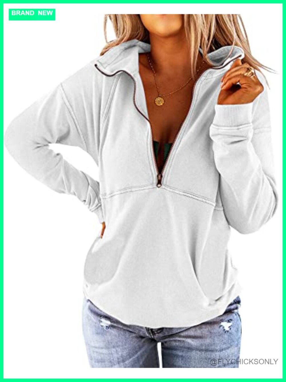 Women's Half Zip Lapel Sweatshirt Long Sleeve Loose Fit Casual Pullover Top